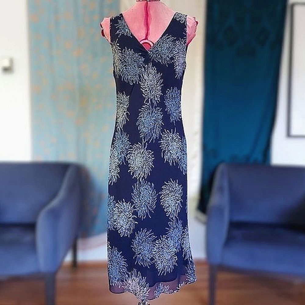 Vtg Y2K Planet sheer navy sleeveless summer maxi dress